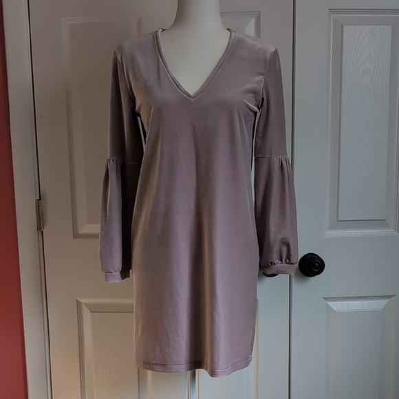 Madewell Dresses & Skirts - Madewell Mauve V-Neck Long Sleeve Velour Dress